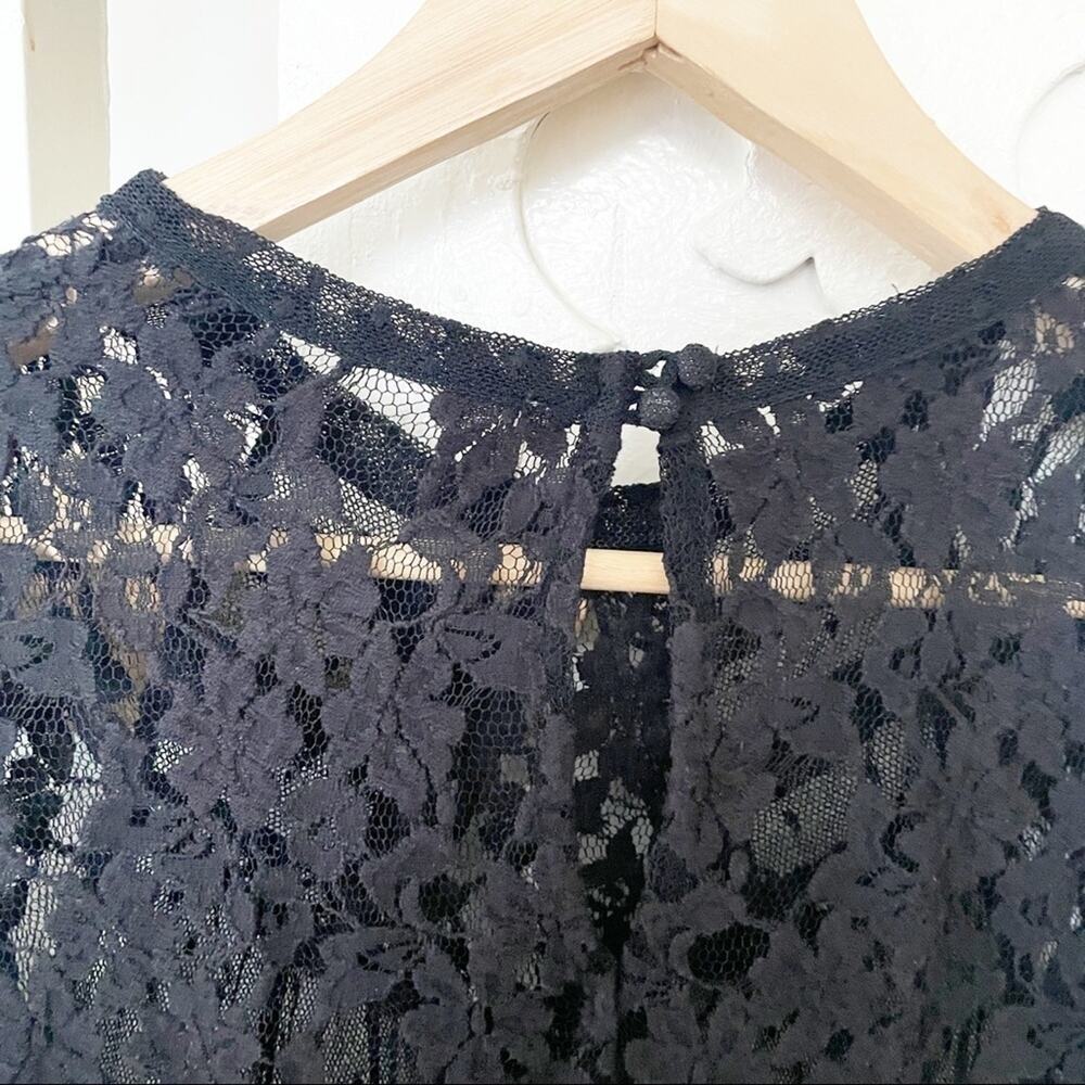 Free People Black Sheer Lace 3/4 Sleeve Cropped Blouse Size S - Picture 7 of 7